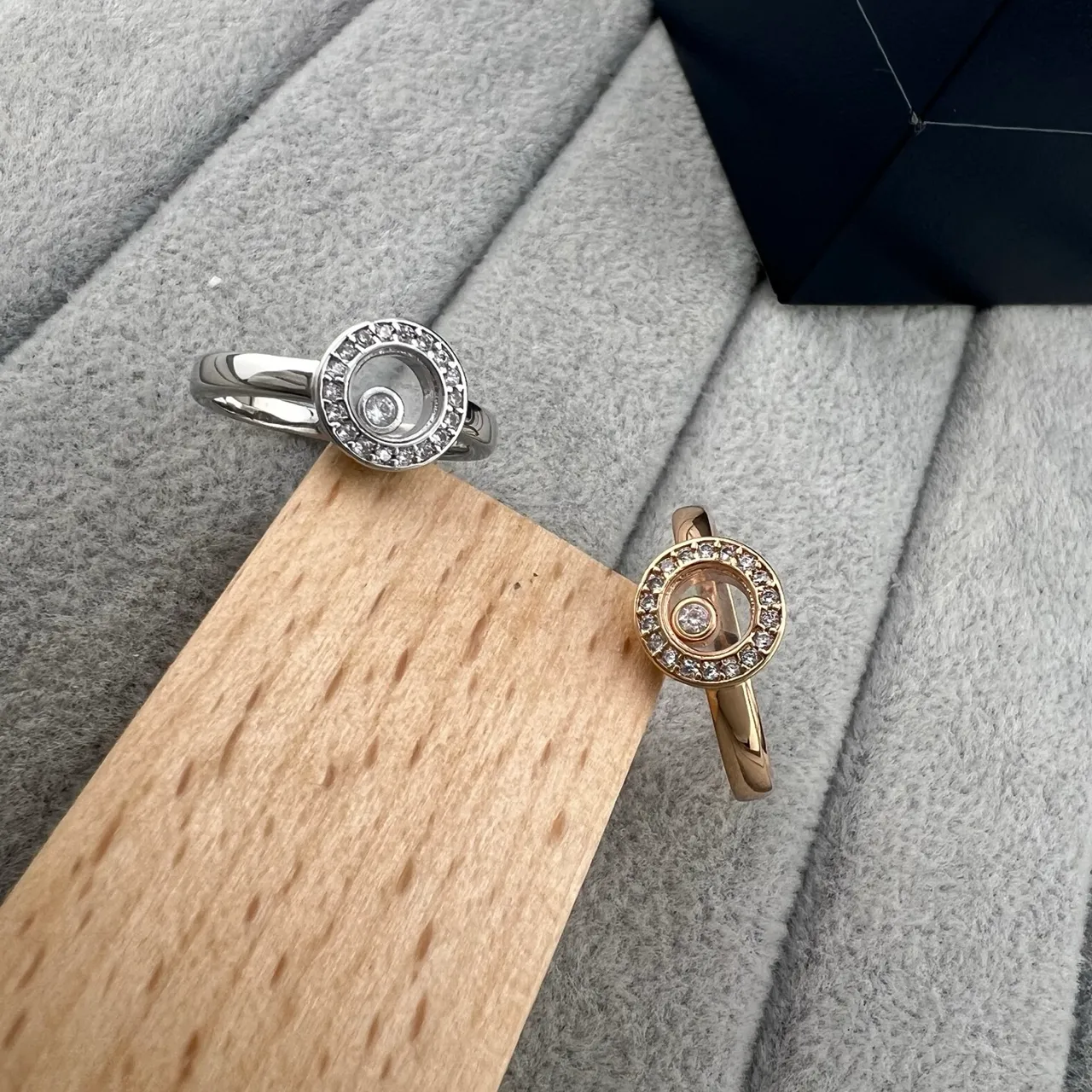 Silver and Gold Tone Rotating Diamond Halo Rings 8