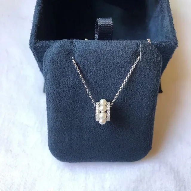 Silver Beige Pearl Cluster Pendant Pavé Crystal Halo Necklace 4