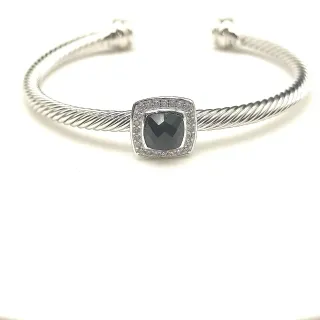 سوار فضة أسود كابل تويست ناقل حجر مركزي مربع cushion-cut