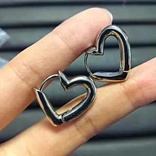 Silver Black Open-Heart Silhouette Polished Metal Earrings