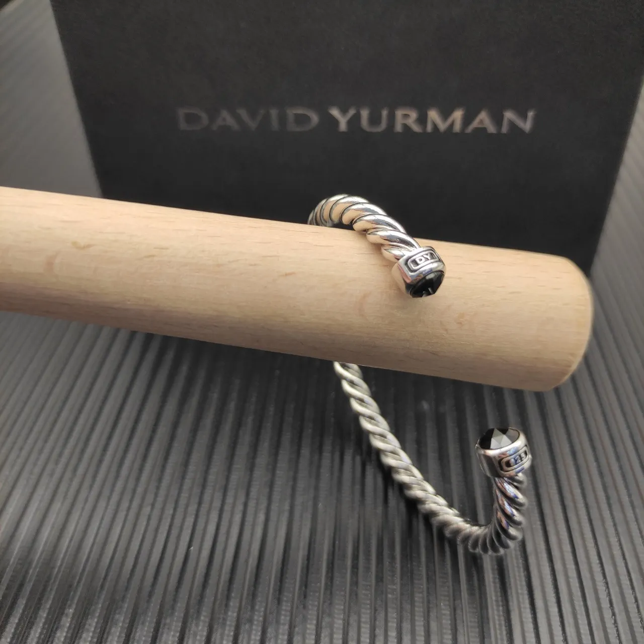 Silver Black Twisted Cable Polished Metal Bracelet 6