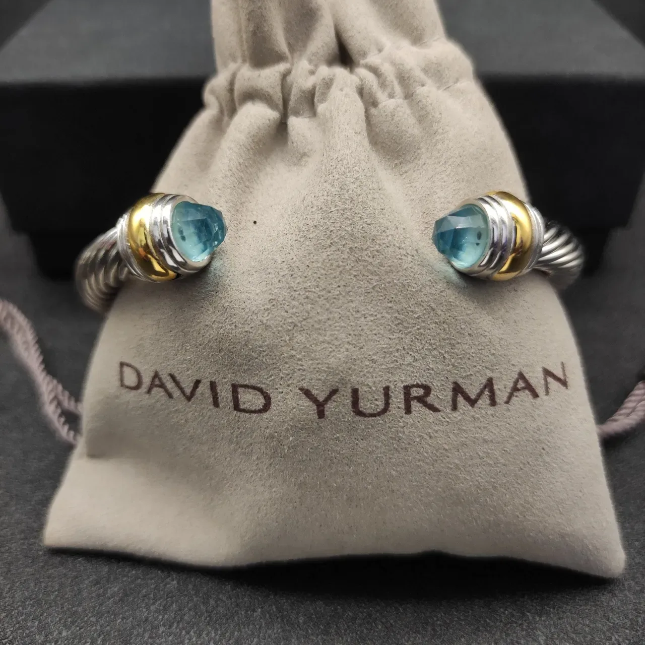 Silver Blue Twisted Cable Faceted Stone Ends Bracelet 5