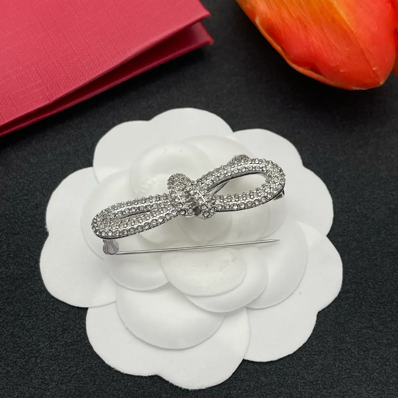 Silver Bow-Shaped Pavé-Crystal Brooch 5