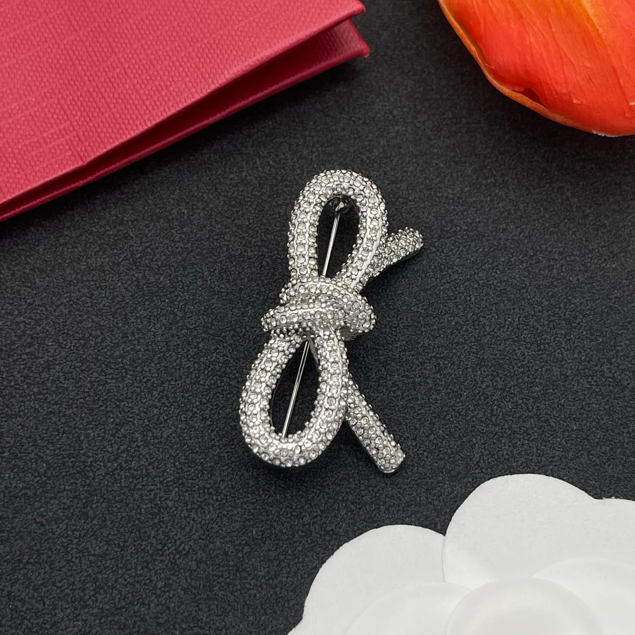 Silver Bow-Shaped Pavé-Crystal Brooch 6