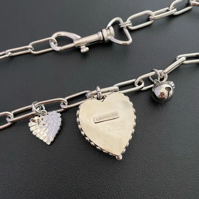 Silver Chunky Link Chain Heart-Shaped Charms Necklace 4