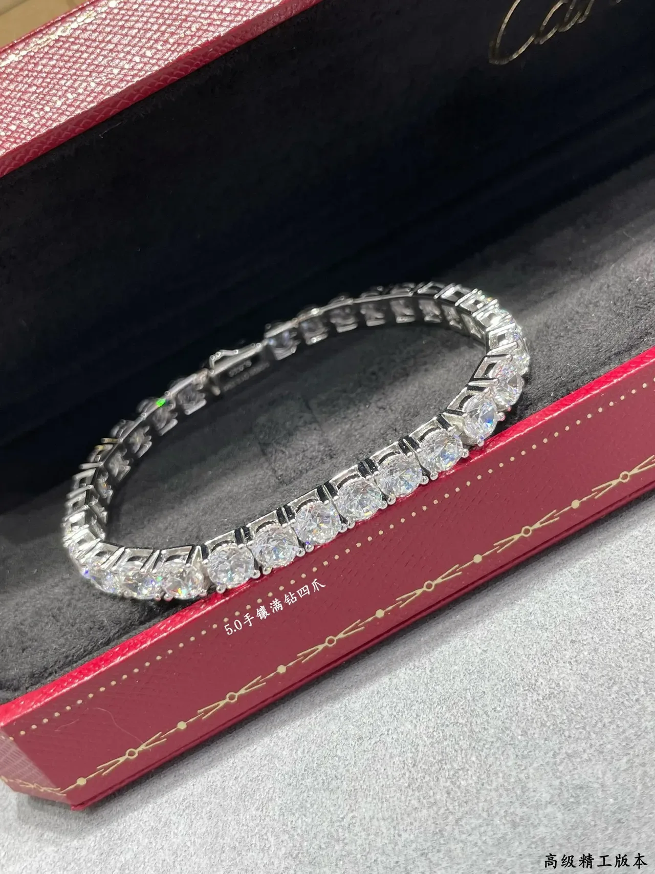 Silver Full-Circle Bangle Channel-Set Stones Bracelet 2