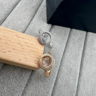 Silver Gold Circular Rotating Charm Compartment Pavé-Set Stone Bezel Ring