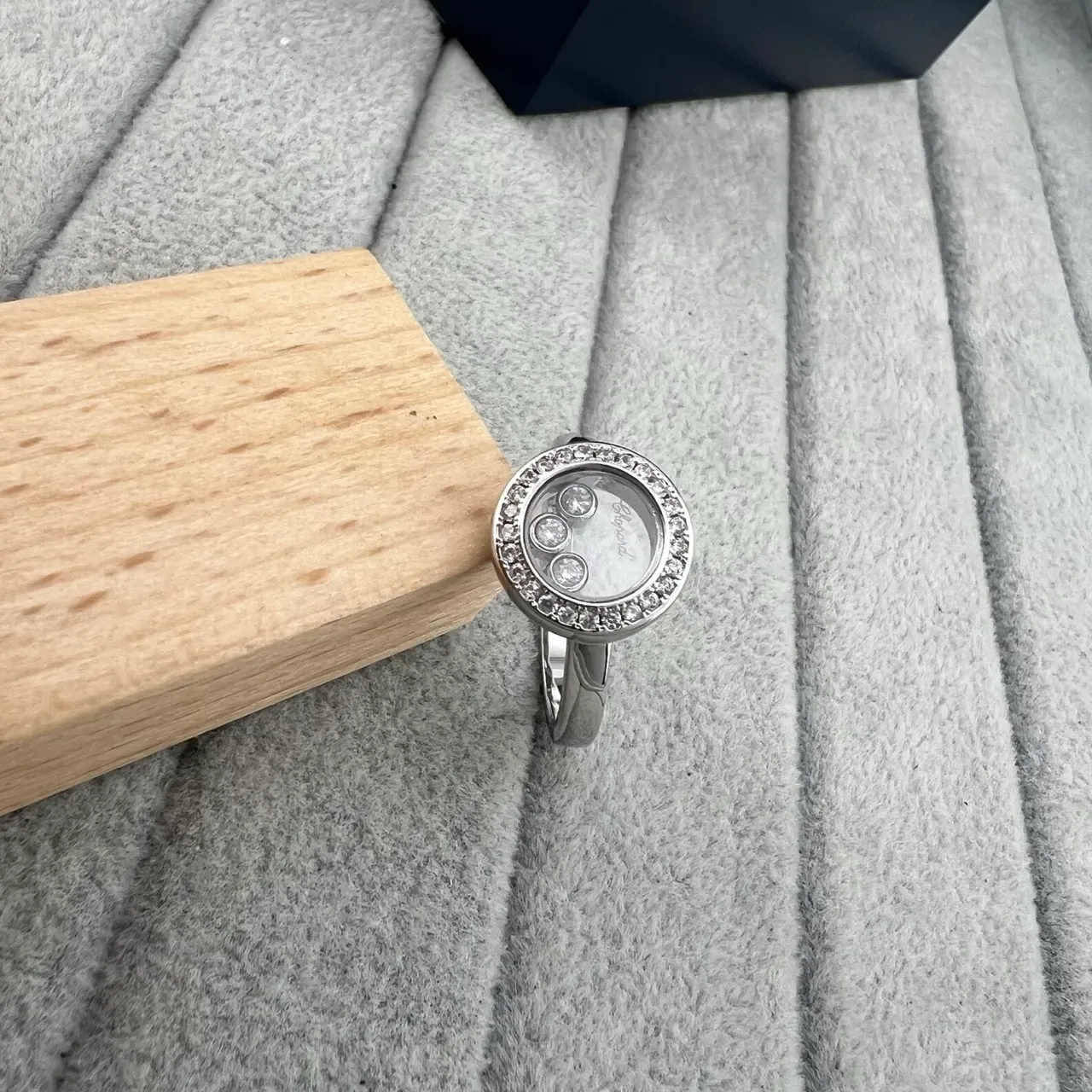 Silver Gold Circular Rotating Charm Compartment Pavé-Set Stone Bezel Ring 3