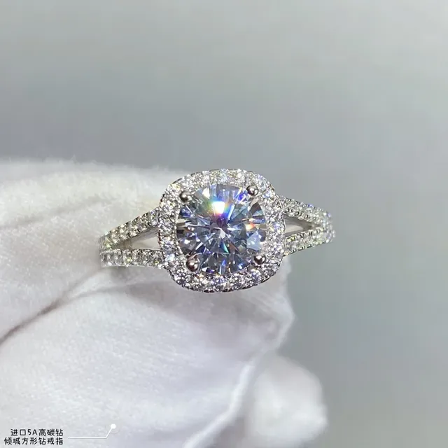 Silver Gold Halo Setting Split Shank Band Ring 8
