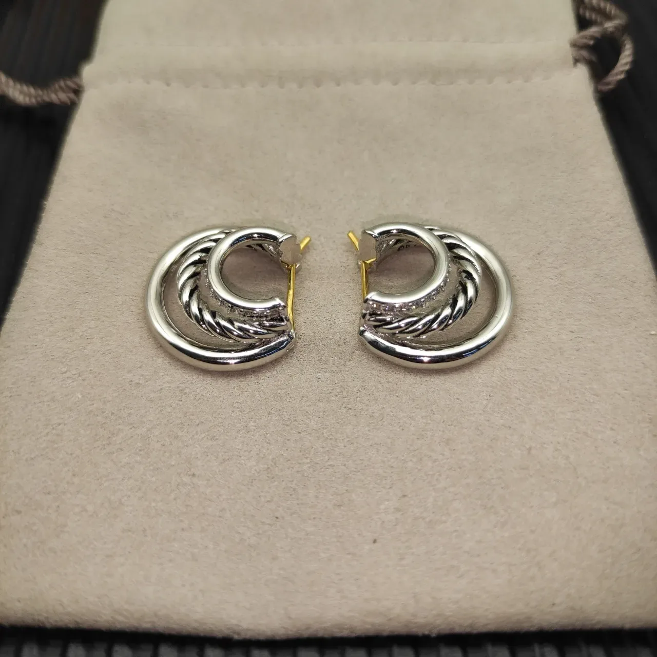 Silver Gold Layered Twisted Rope Band Smooth Outer Hoop Jewelry 3
