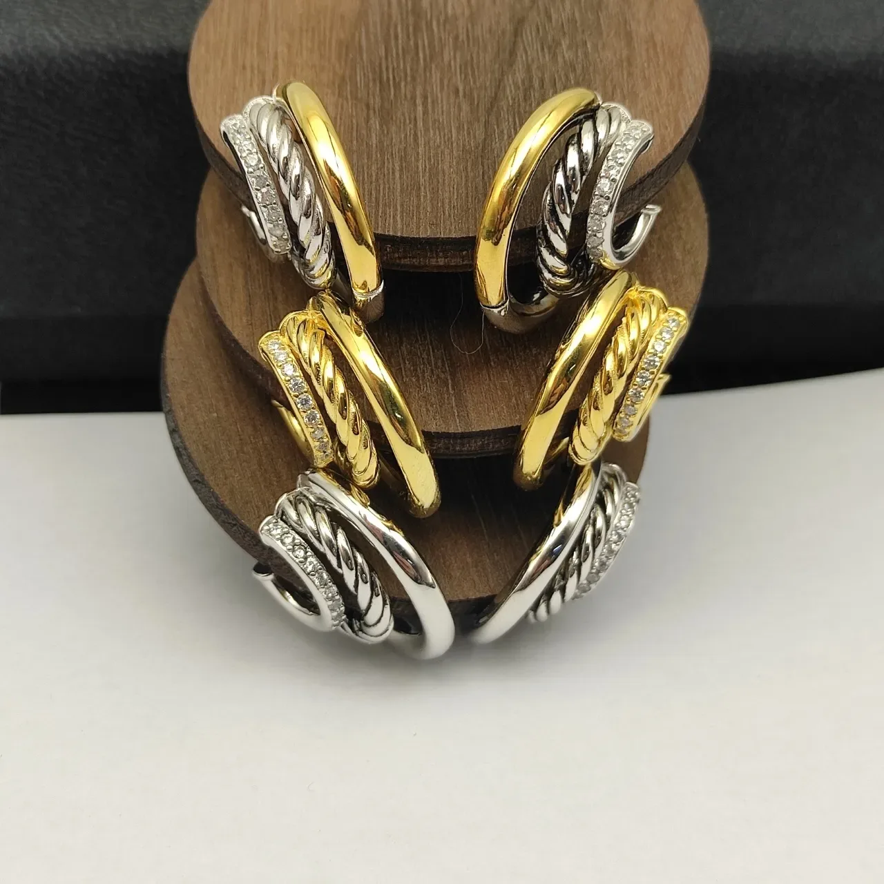 Silver Gold Layered Twisted Rope Band Smooth Outer Hoop Jewelry 6