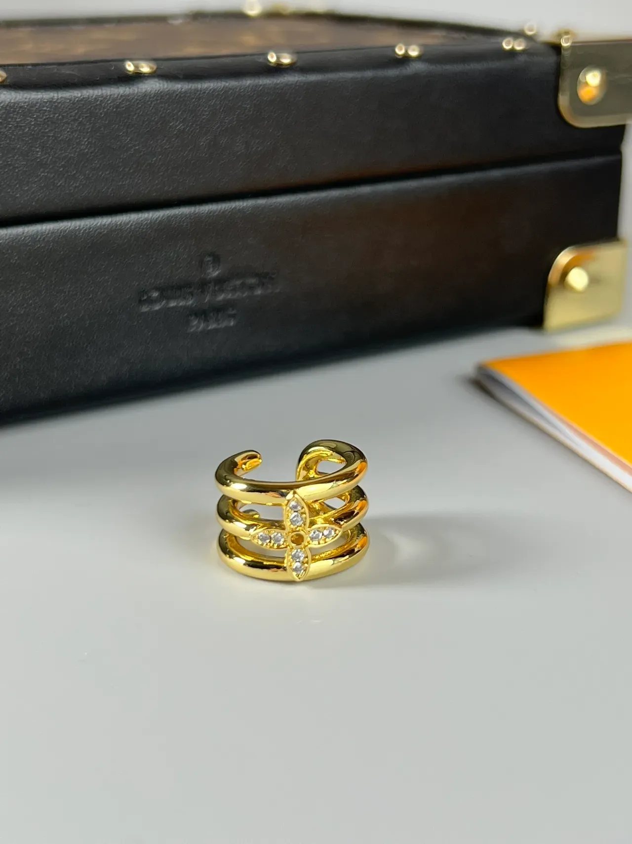 Silver Gold Multi-Band Floral Motif Ring 8