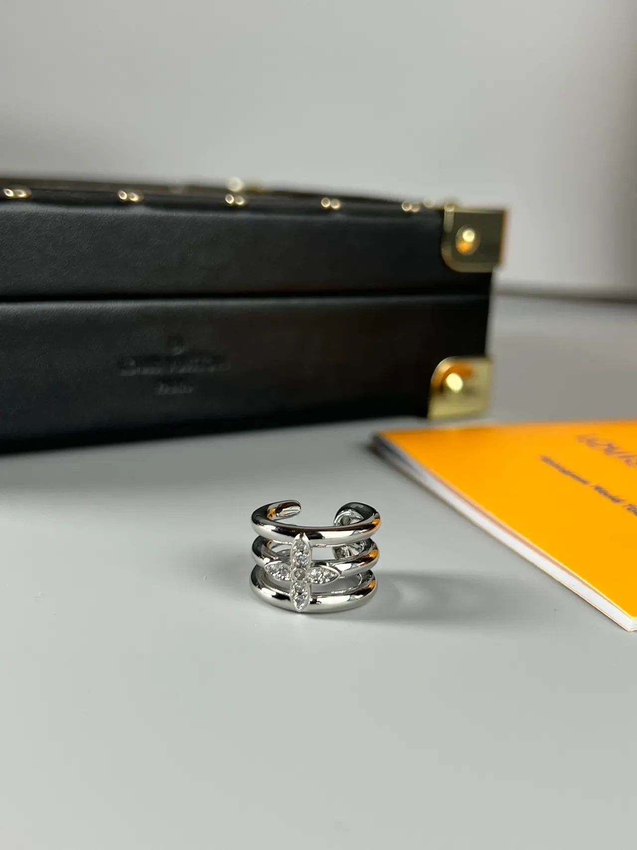 Silver Gold Multi-Band Floral Motif Ring 9
