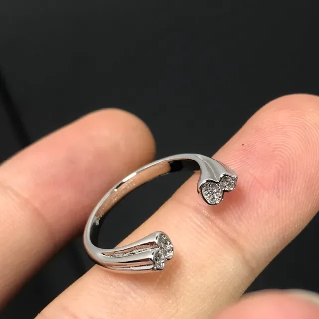 Silver Gold Open-Ended Heart-Shaped Pavé Terminal Ring 2