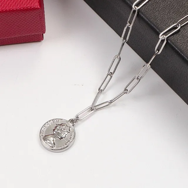 Silver Gold Rose Gold Coin Pendant Paperclip Chain Necklaces 3