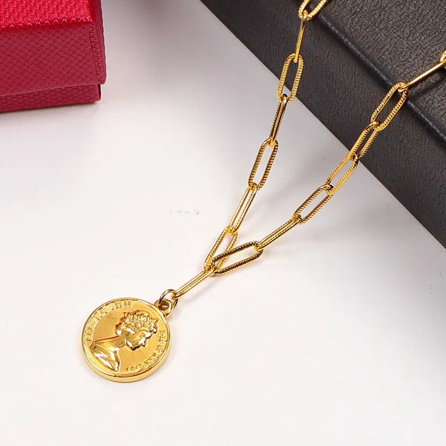 Silver Gold Rose Gold Coin Pendant Paperclip Chain Necklaces 4