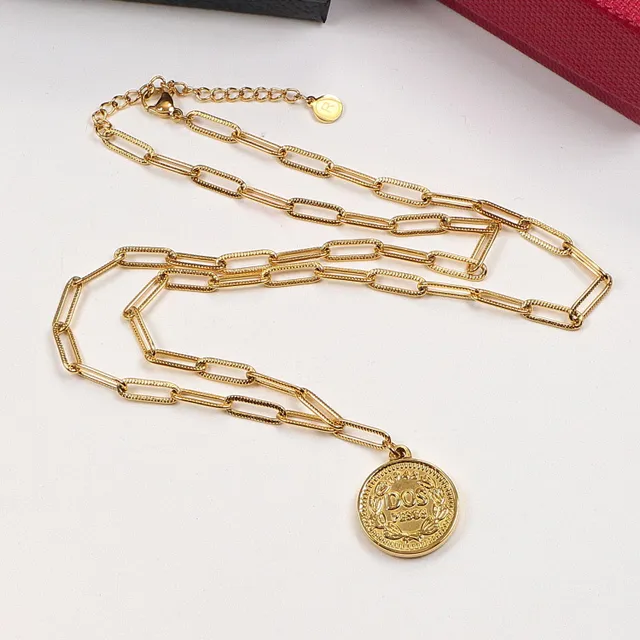 Silver Gold Rose Gold Coin Pendant Paperclip Chain Necklaces 5