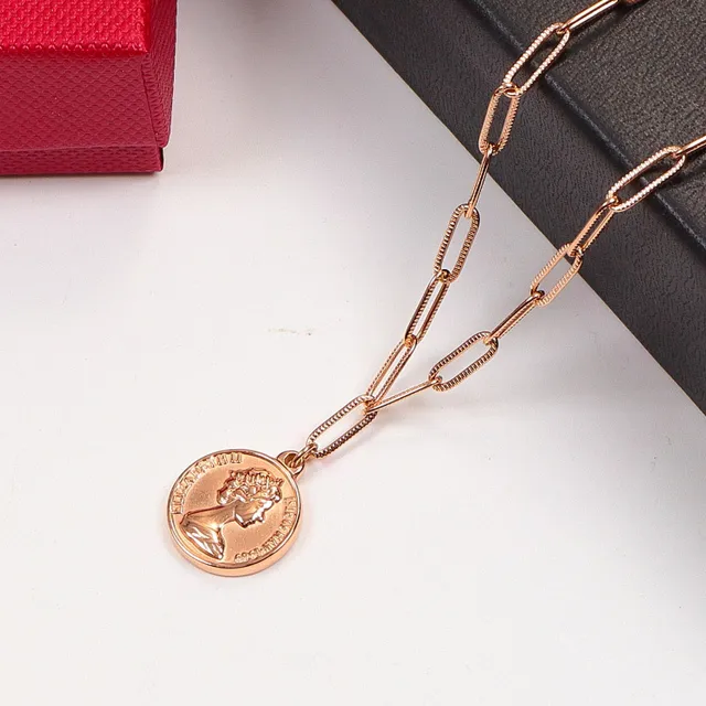 Silver Gold Rose Gold Coin Pendant Paperclip Chain Necklaces 6