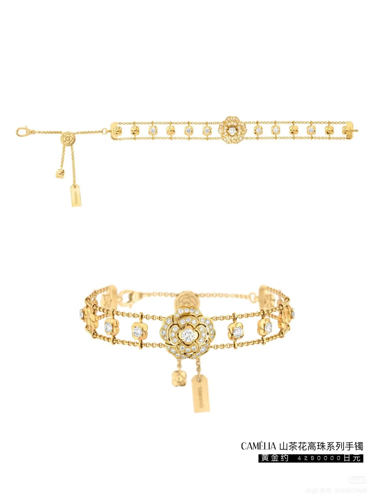 Prata Ouro Ouro Rosa Floral Corrente Dupla Pavé Rosa Braceletes 2