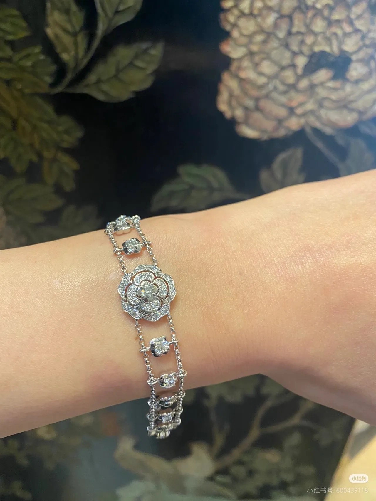 Prata Ouro Ouro Rosa Floral Corrente Dupla Pavé Rosa Braceletes 3