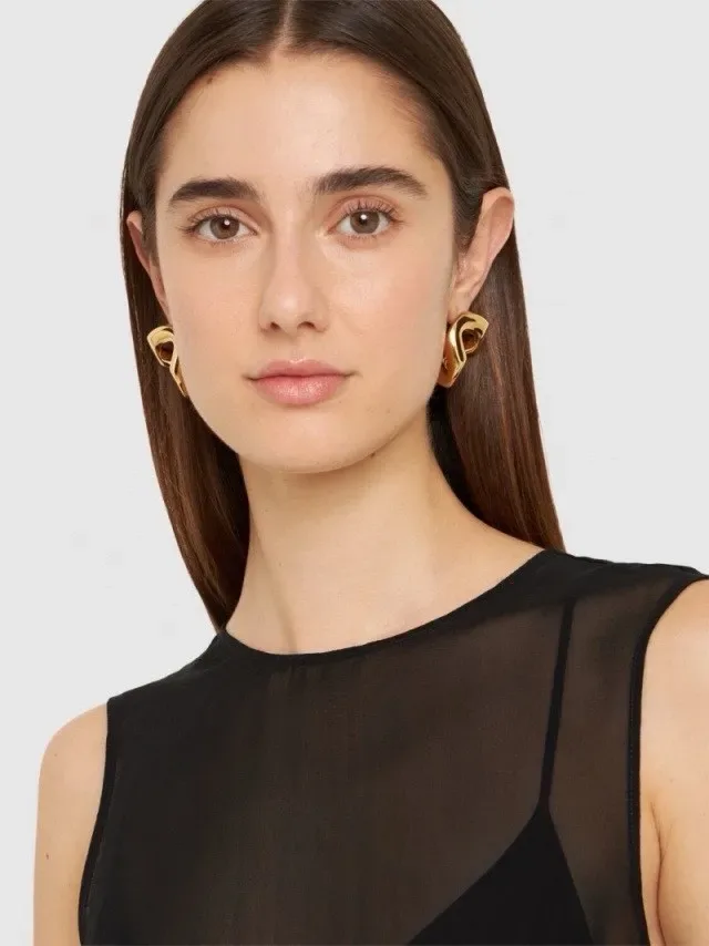 Silver Gold Sculpted Asymmetrical Hoop Polished Metallic Jewelry 2