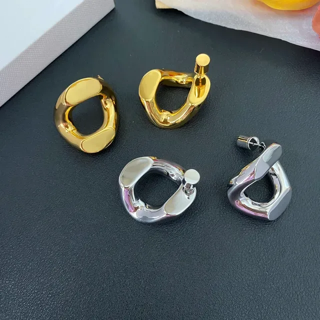 Silver Gold Sculpted Asymmetrical Hoop Polished Metallic Jewelry 3