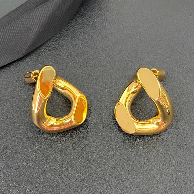Silver Gold Sculpted Asymmetrical Hoop Polished Metallic Jewelry 5