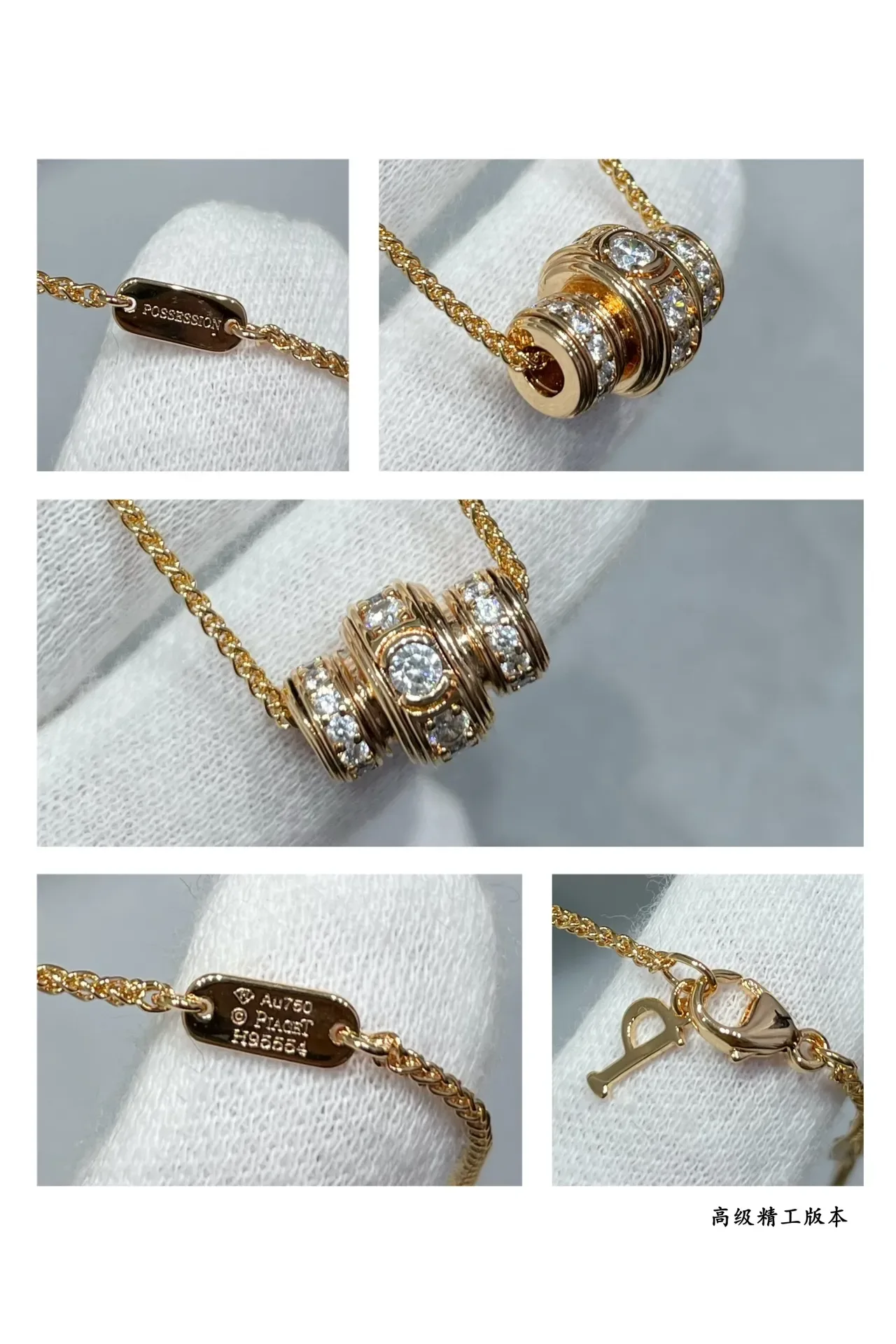 Silver Gold Stacked Cylindrical Pendant Pavé-Set Clear Stones Necklace 3