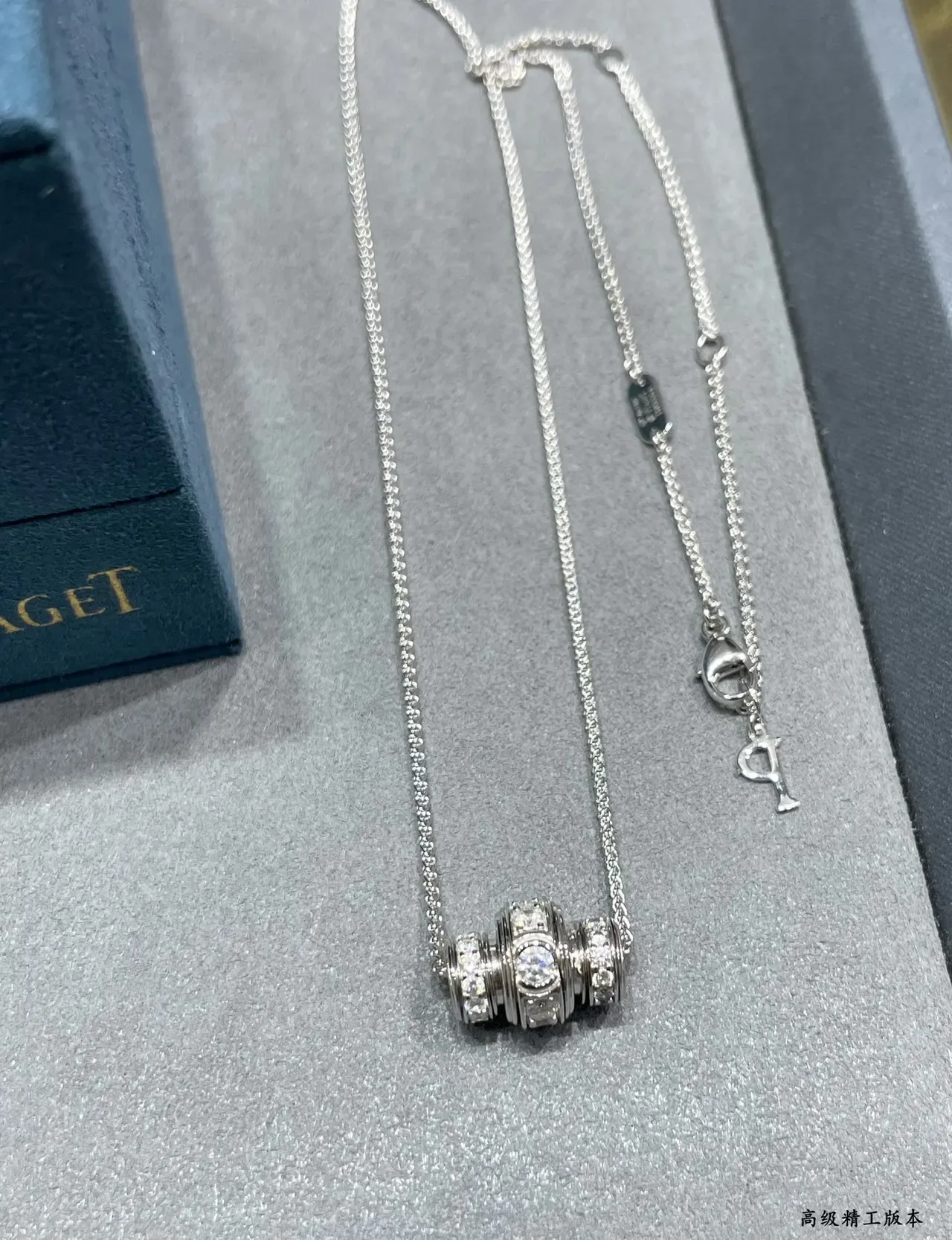 Silver Gold Stacked Cylindrical Pendant Pavé-Set Clear Stones Necklace 5