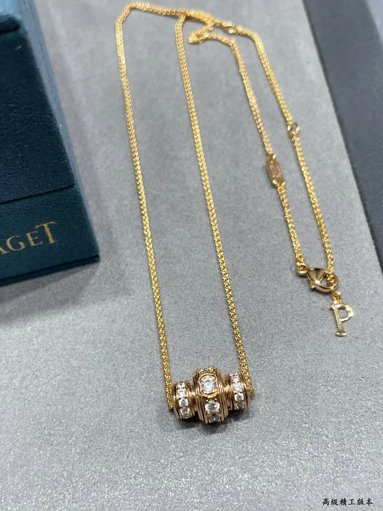 Silver Gold Stacked Cylindrical Pendant Pavé-Set Clear Stones Necklace 6