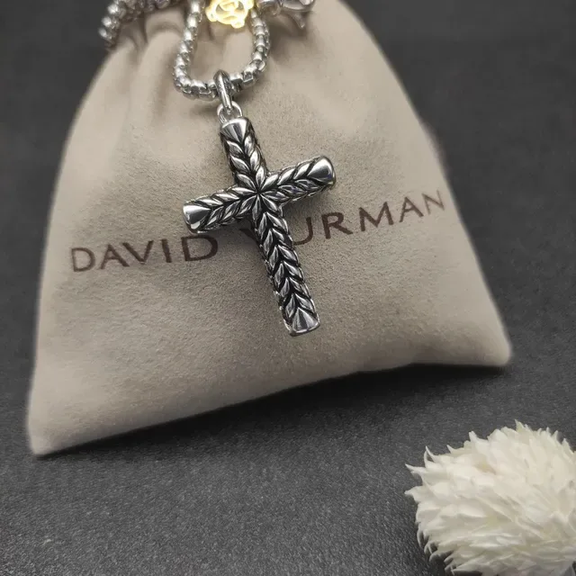 Silver Gold Textured Braided Cross Pendant Ball Chain Necklace 2
