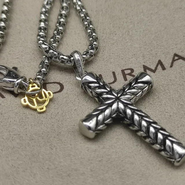 Silver Gold Textured Braided Cross Pendant Ball Chain Necklace 3