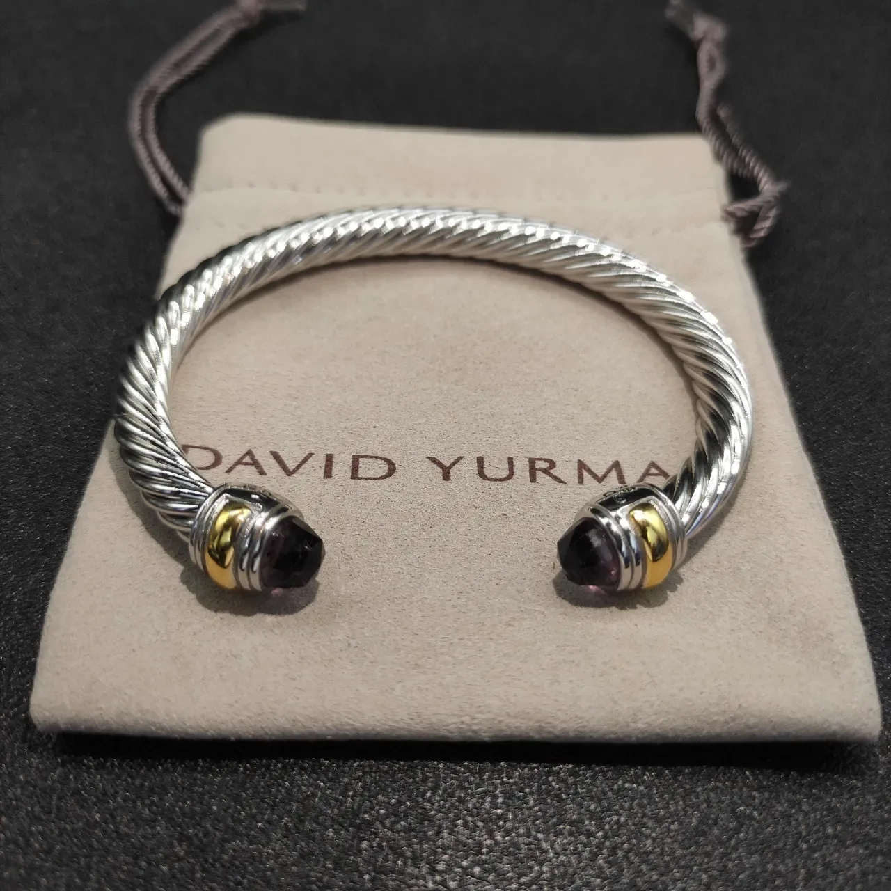 Silver Gold Twisted Cable Faceted Gemstone Terminals Bracelet 7