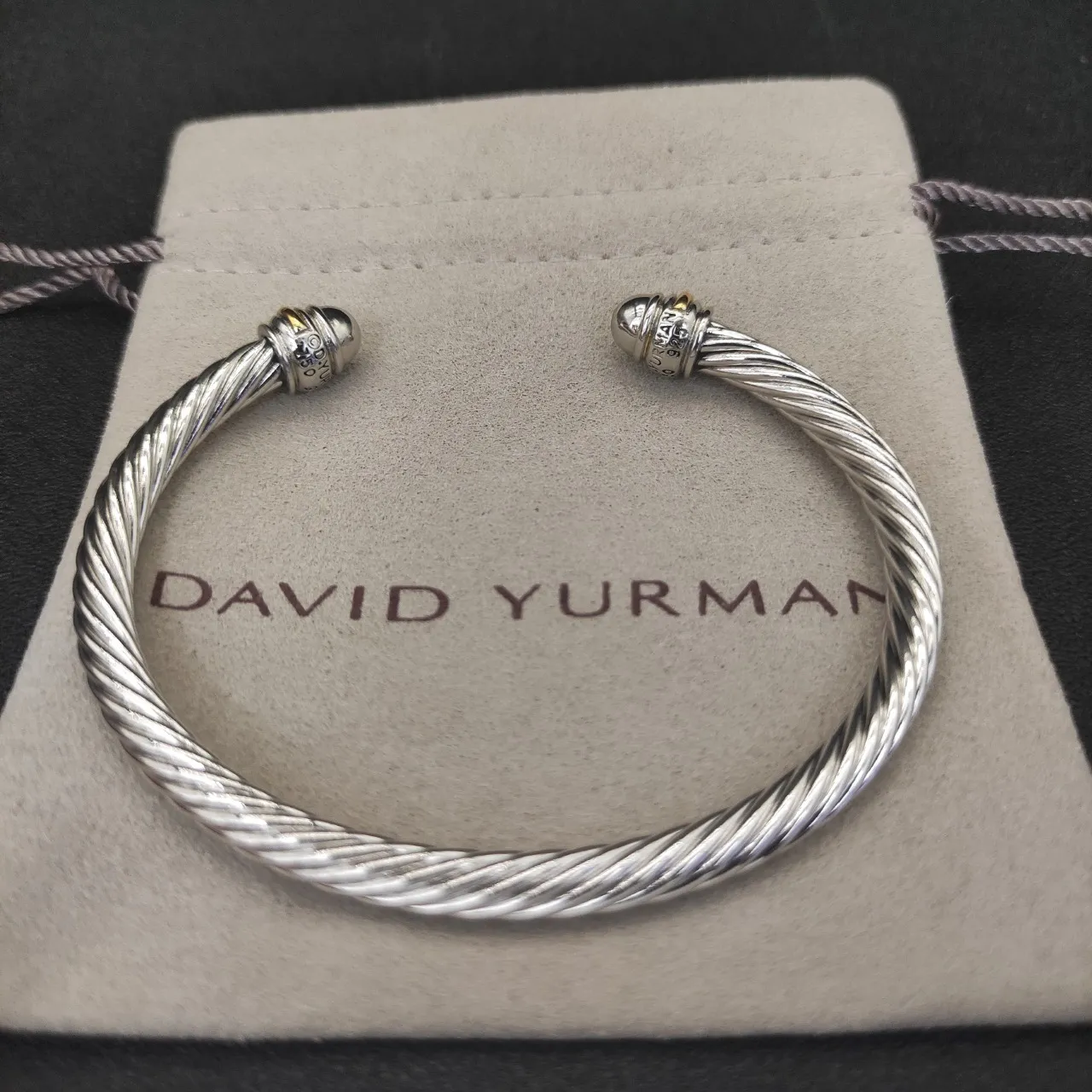 Silver Gold Twisted Cable Open Cuff Bracelet 4