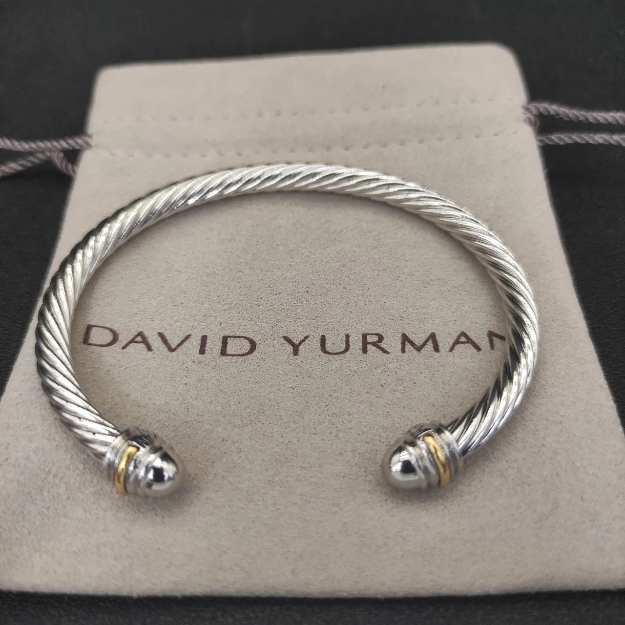 Silver Gold Twisted Cable Open Cuff Bracelet 5