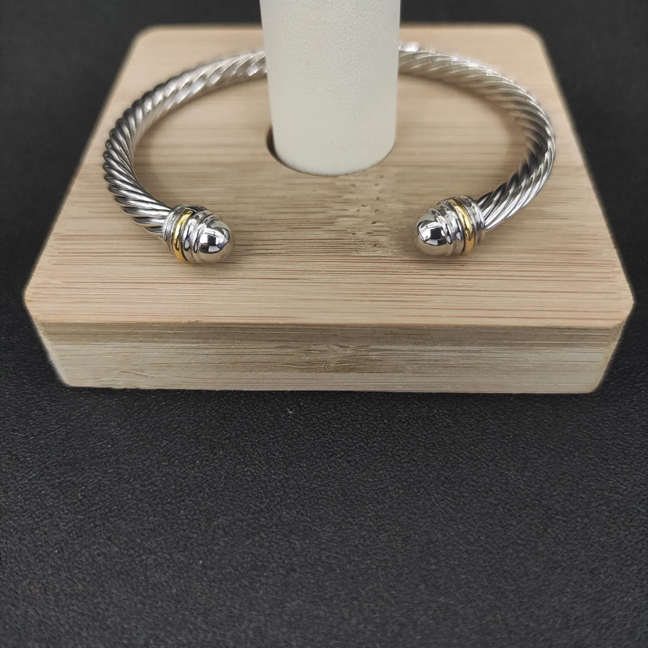 Silver Gold Twisted Cable Open Cuff Bracelet 7