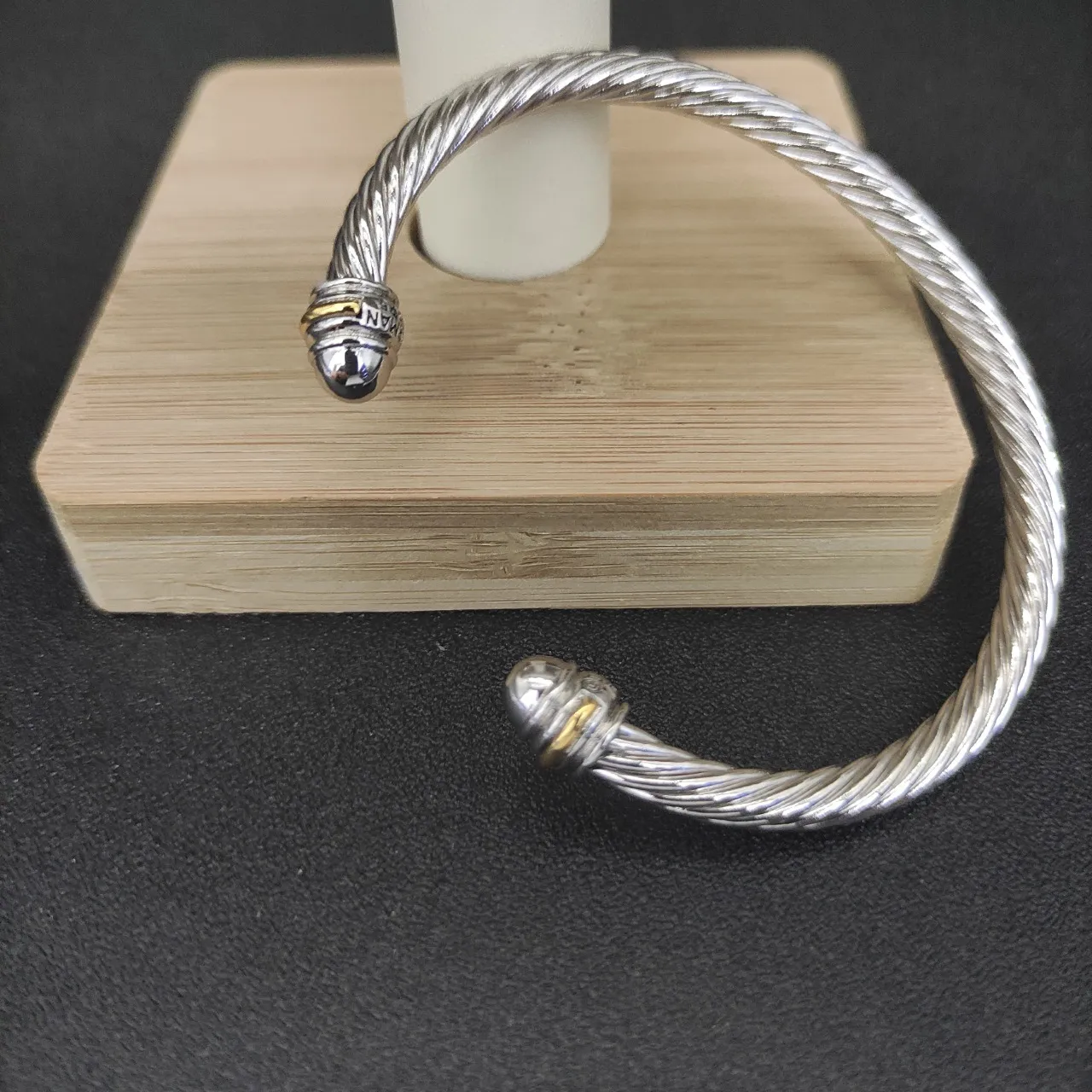 Silver Gold Twisted Cable Open Cuff Bracelet 8