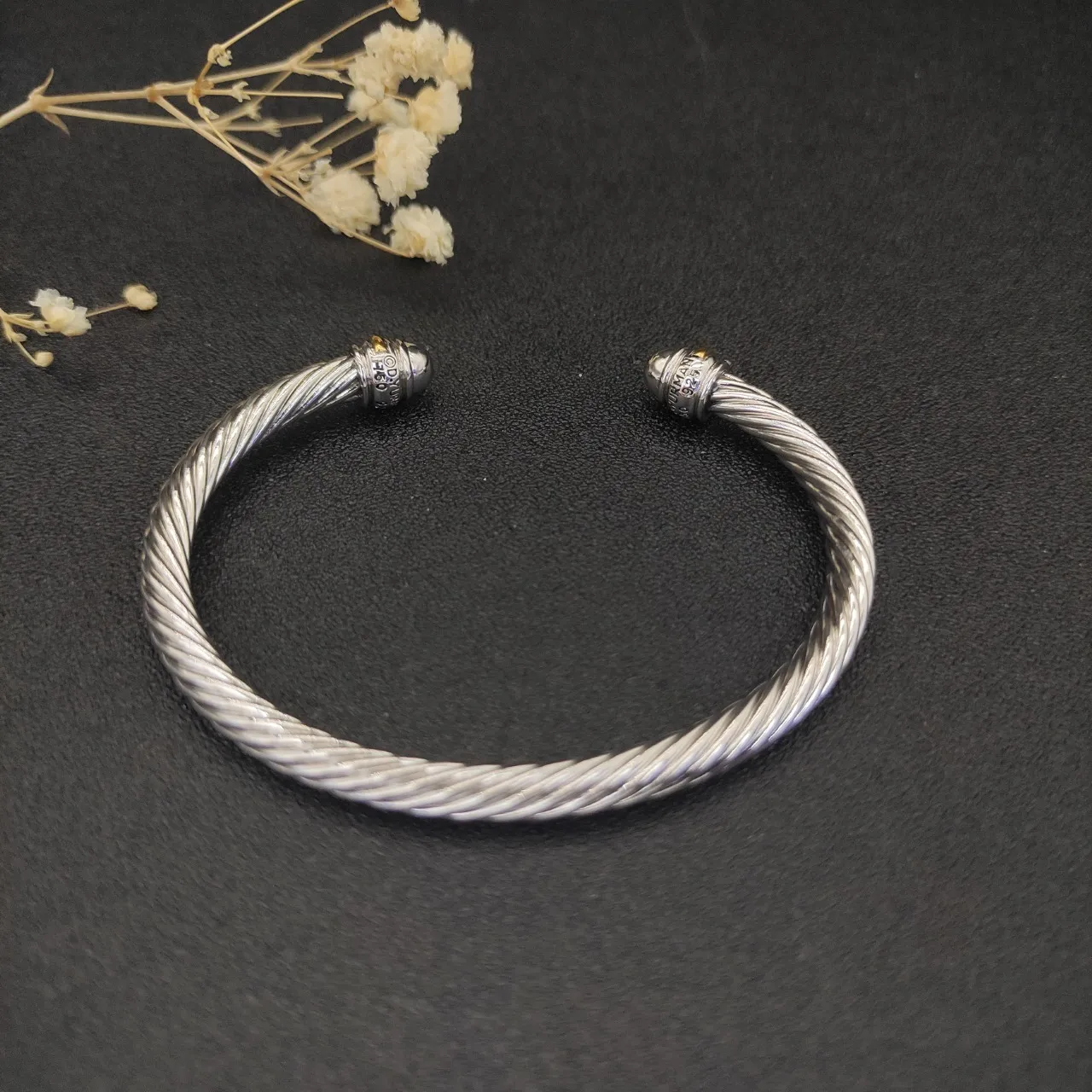 Silver Gold Twisted Cable Open Cuff Bracelet 9