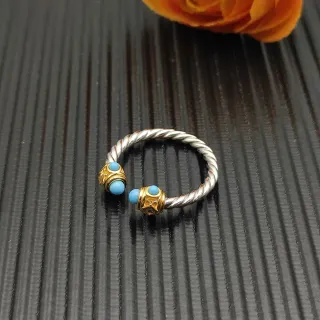 Silver Gold Twisted Rope Band Terminals Ring