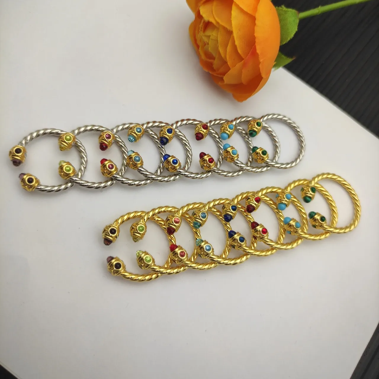 Silver Gold Twisted Rope Band Terminals Ring 4
