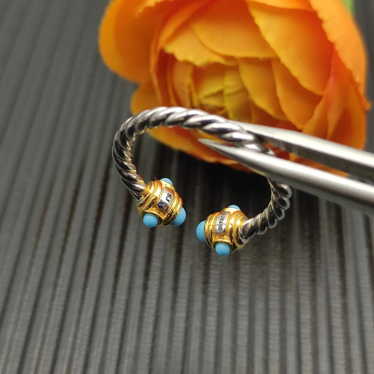 Silver Gold Twisted Rope Band Terminals Ring 9