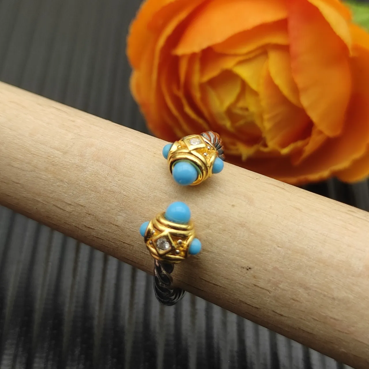 Silver Gold Twisted Rope Band Terminals Ring 7