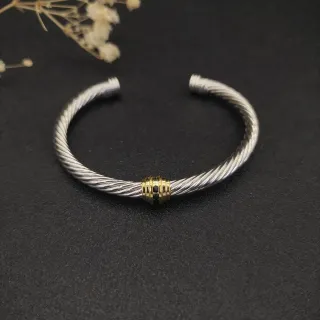 Silver Gold Twisted Wire Open Cuff Bracelet