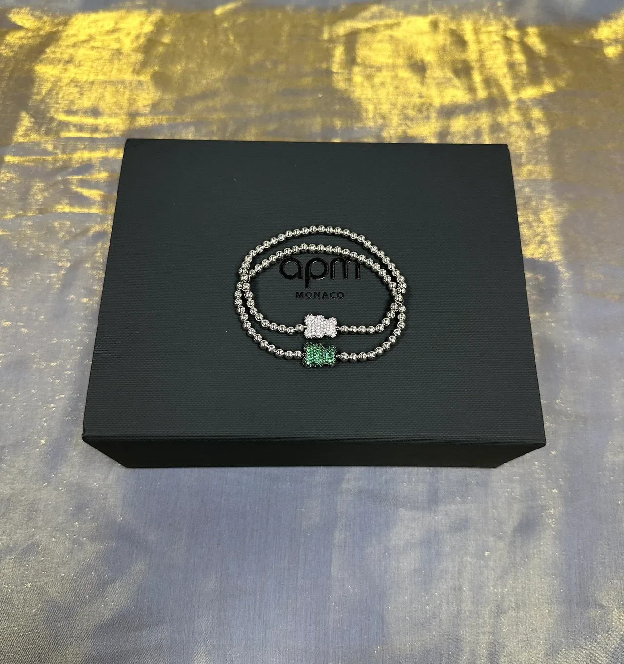 Silver Green Beaded Chain Pavé Charm Bracelet 4