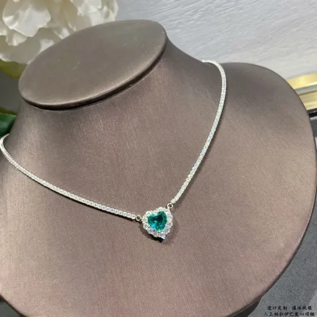 Silver Green Pavé-Set Heart-Shaped Pendant Necklace 7