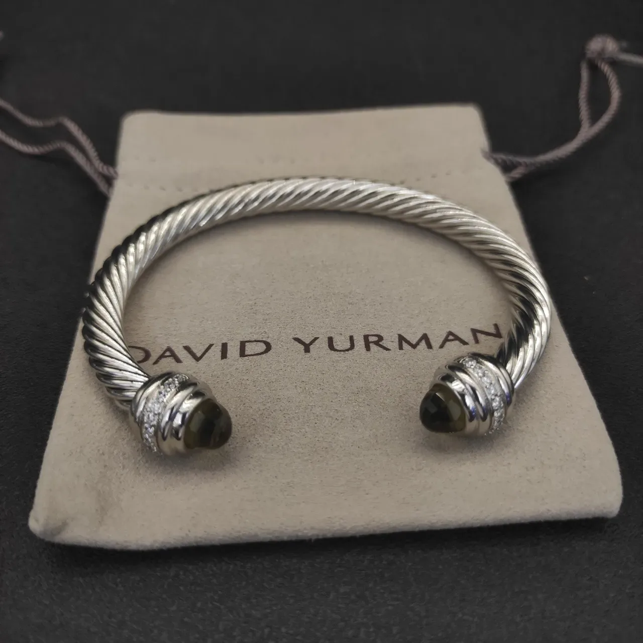 Silver Green Twisted Cable Faceted Stone Terminals Bracelet 4