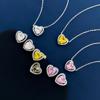 Silver Multicolor Heart-Shaped Halo-Set Necklace