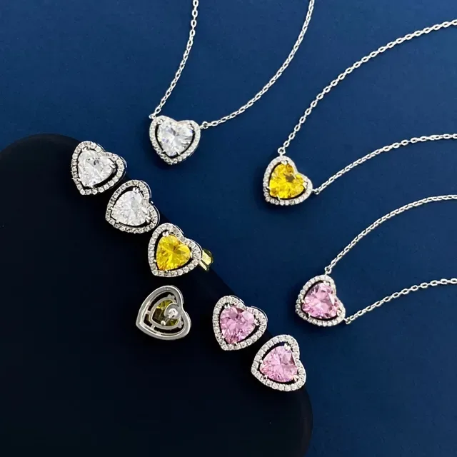Silver Multicolor Heart-Shaped Halo-Set Necklace 1