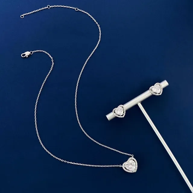 Silver Multicolor Heart-Shaped Halo-Set Necklace 4