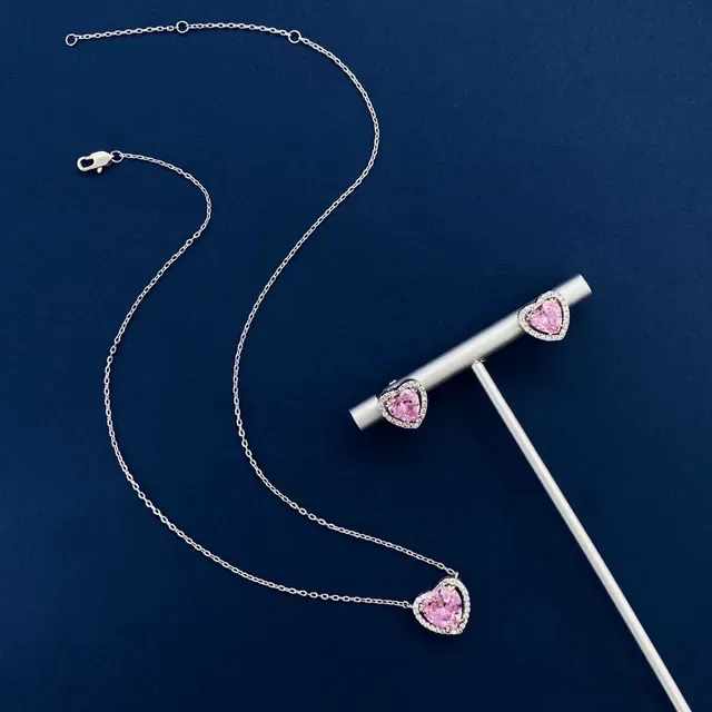 Silver Multicolor Heart-Shaped Halo-Set Necklace 6